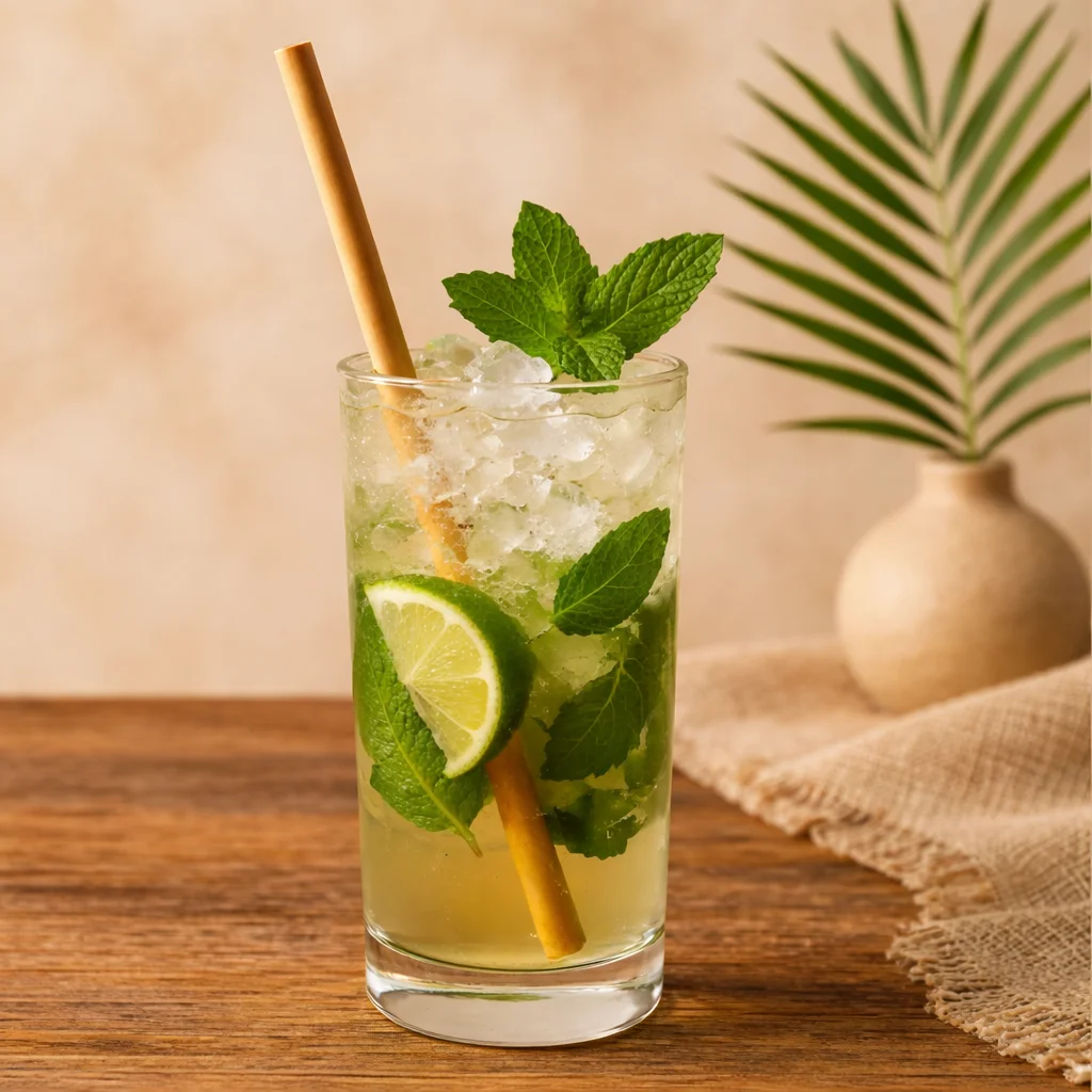 Sustainable-reusable-glass-with-biodegradable-bamboo-straw-for-hospitality-beverage